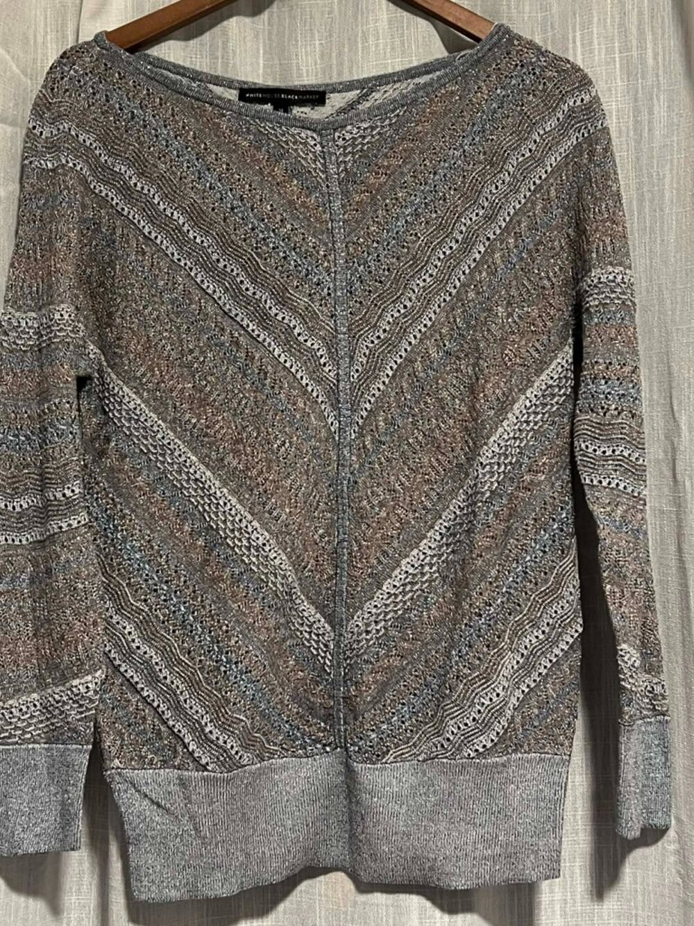 WHBM Fair Isle Sweater Scoop Neck Silver-grey/blush pink/Lt Blue Size M